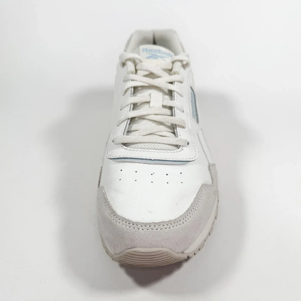 Reebok Classic Leather White Blue Sneakers Mens‎ 9.5 Casual Retro Shoes